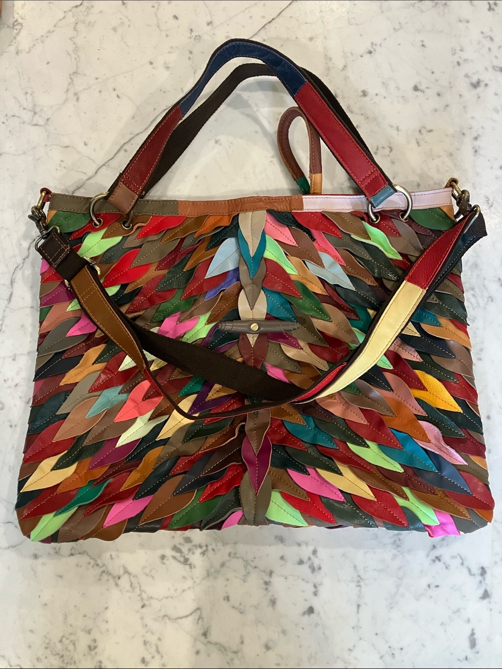 Multicolor Leather Patchwork Tote Bag -SHERP SKIN STUNNING! 😍🍁💕
